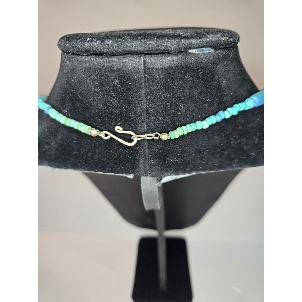 Colorful Beaded Necklace with Silver Tone Hook Closure Blues Greens - Picture 4 of 6